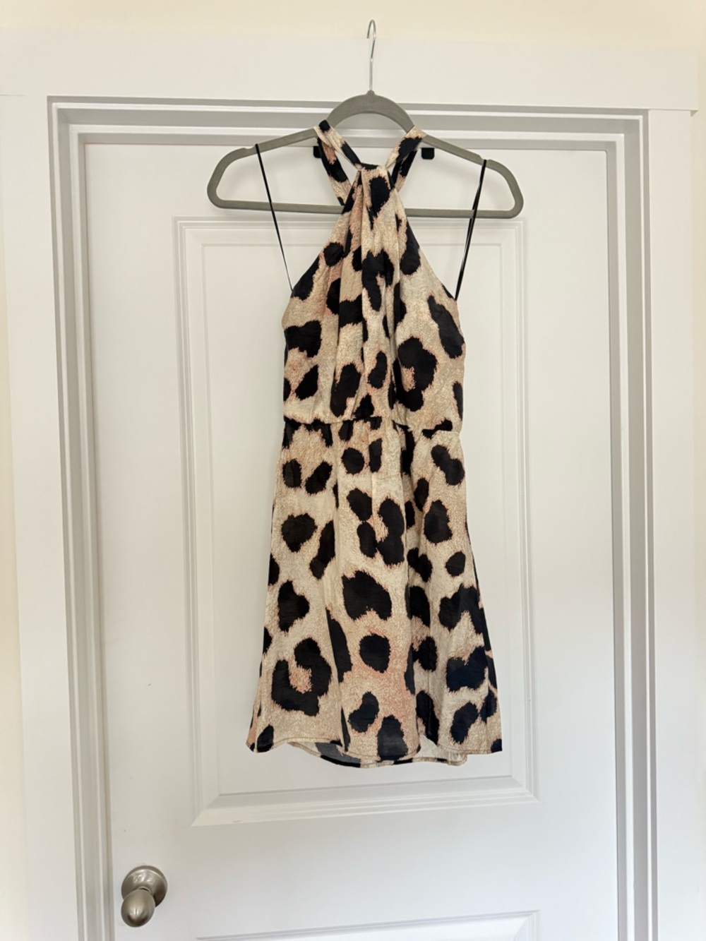 H&M Leopard Halter Mini Dress in Beige and Black